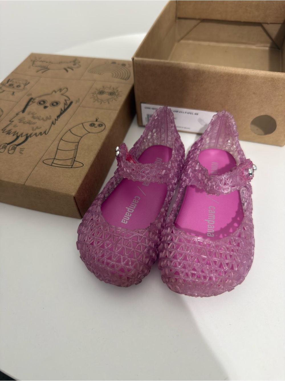 Mini Melissa Pink Glitter Jelly Mary Jane Sandals for Kids